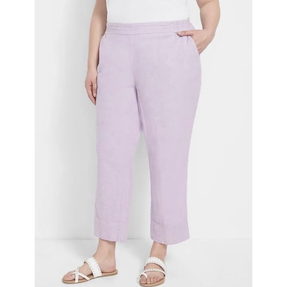 NWT Lane Bryant Linen Blend Purple Slim Ankle Mid Rise Pants Womens 26